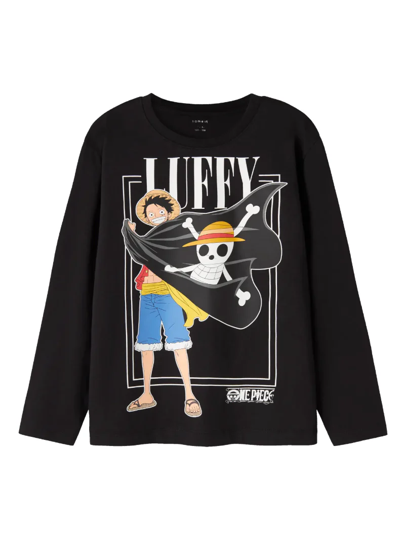 One Piece Monkey D. Luffy Straw Hat Crew Maglietta maniche lunghe Nero
